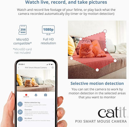 Catit PIXI Smart Mouse Pet Camera – App-Controlled 360 Camera for Cats with Night Vision, 2-Way Audio & Motion Detection – Record & Monitor Your Cat