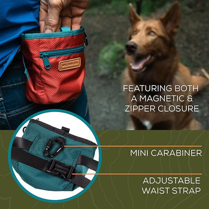Wilderdog Dog Training Treat Pouch with Magnetic and Zipper Closure, Carabiner Attached, Adjustable Waist Strap - Cinnabar
