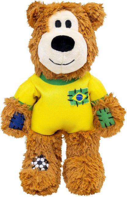 KONG Wild Knots Bear Soccer Player Dog Toy – Brazil – National Team Jersey Inspired – International Tournament Edition – Plush Rope Toy with Squeaker, Medium/Large