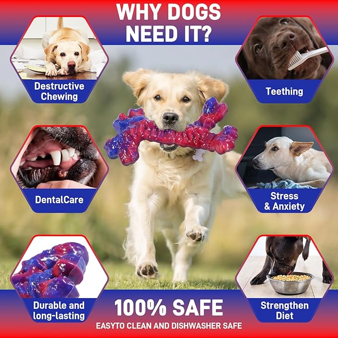 Aelflane 2 Pack Dog Toys for Aggressive Chewers, Indestructible Chew Toys for Dogs, Boredom and Stimulating Best Dog Toys for Medium/Large Breed,Tough Bones for Teeth Cleaning and Training