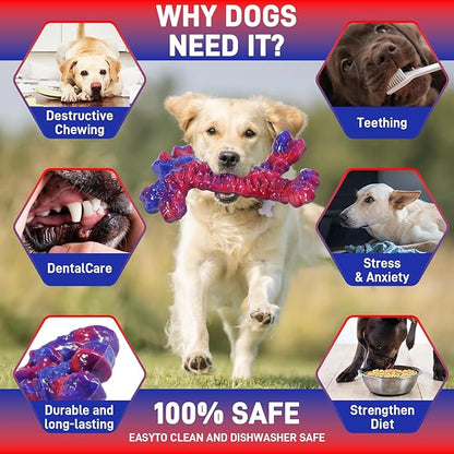 Aelflane 2 Pack Dog Toys for Aggressive Chewers, Indestructible Chew Toys for Dogs, Boredom and Stimulating Best Dog Toys for Medium/Large Breed,Tough Bones for Teeth Cleaning and Training
