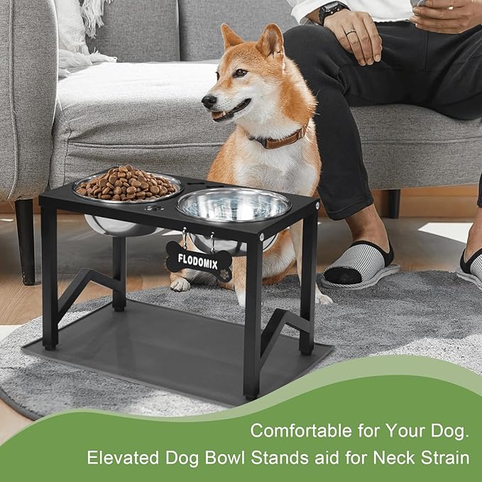 Elevated Dog Bowls, Metal Raised Dog Bowl Stand with 2 Thick 58oz Stainless Steel Food Bowls & Silicone Non-Slip Mat - 11.8" Tall for Medium/Large Breeds