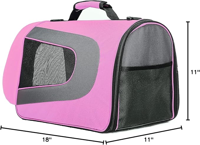 Pawer 18” x 11”x 11” Soft-Sided Foldable Airline Approved Pet Carrier for Cat, Puppy and Small Dog, Washable 600D Oxford Fabric, with Handle and Strap for Carry, Multiple Colors Available