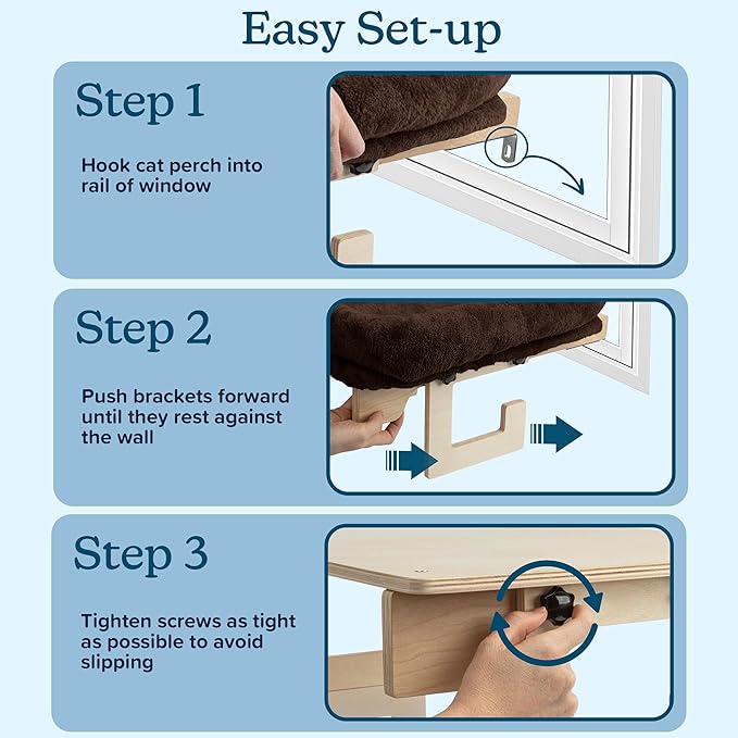 Cat Bed for Window Sill - Cat Window Perch with Bolster and Removable Washable Cover - Window Hammock with Sturdy Wood Frame for Large Cats - Pet Beds for Indoor Cats by PETMAKER (Brown)
