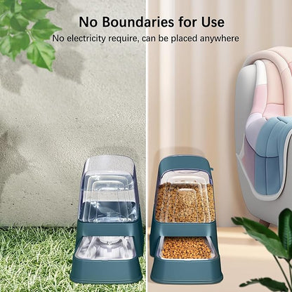 Automatic Dog and Cat Food Feeder and Water Dispenser Set with Stainless Steel Bowls,Gravity Pet Food and Water Feeders,100% BPA-Free,Large Capacity for Cats Dogs Pets