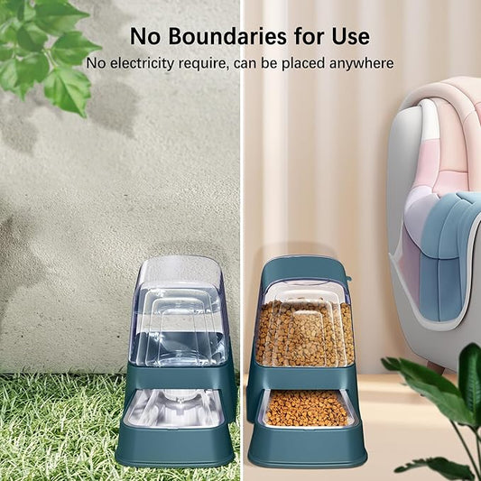 Automatic Dog and Cat Food Feeder and Water Dispenser Set with Stainless Steel Bowls,Gravity Pet Food and Water Feeders,100% BPA-Free,Large Capacity for Cats Dogs Pets