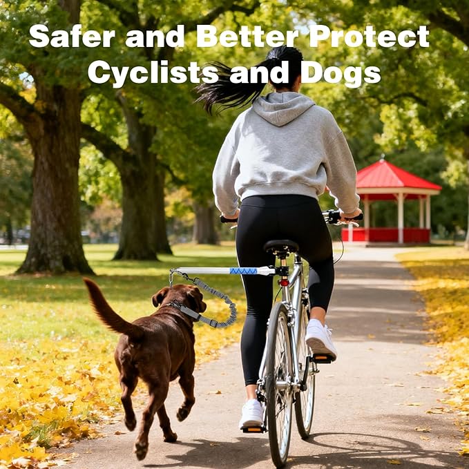 Bicycle Dog Leash for Riding, Hands Free 150° Rotating Built-in Shock Absorber Bike Retractable Leashes for Cycling, Elastic Nylon Adjusted Car Holder Seat Belt Rope (Silver)