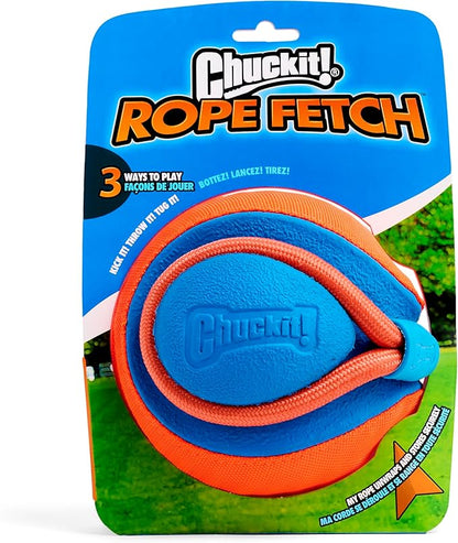 Chuckit! Rope Fetch Dog Toy - Ball on Rope Fetch and Tug-of-War Toy for Dogs - Durable EVA Rubber Construction - 5.5-inch Diameter - 18-inch Rοpe - Orange and Blue