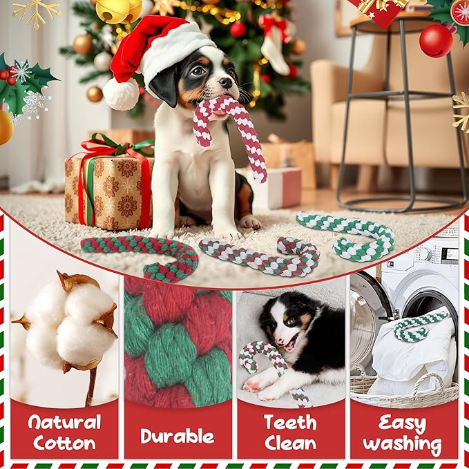 Christmas Dog Rope Toys, Christmas Candy Cane Rope Toy, Dog Interactive Chewing Toys, Dogs Toy for Puppy Small Medium Dogs Training Playing Teething Cleaning, 2 Pack Green