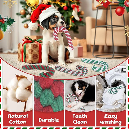 Christmas Dog Rope Toys, Christmas Candy Cane Rope Toy, Dog Interactive Chewing Toys, Dogs Toy for Puppy Small Medium Dogs Training Playing Teething Cleaning, 2 Pack Green