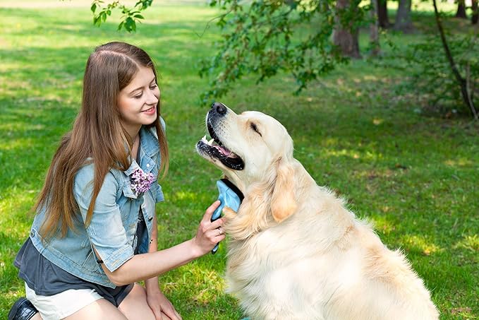 Pet Slicker Brush - Self Cleaning Brush for Dogs & Cats w/Retractable Bristles for All Hair Types - Massaging Pins Remove Tangles & Mats Painlessly - Durable Grooming Tool for Dogs & Cats