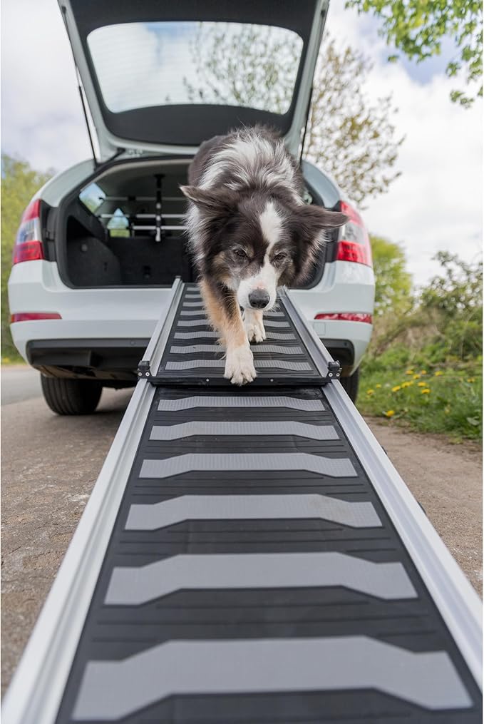 Trixie Telescoping Dog Ramp Made of Lightweight Aluminium - Pet Ramp for Large Cars and SUVs - Easily Adjustable - in Silver/Black