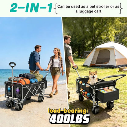 Dog Stroller for Large & Medium Dogs (20–200 lbs), All Terrain Foldable Large Pet Stroller with Tailgate, Cup Holder, Storage Baskets - Heavy Duty Adjustable Handle Extra Large Dog Wagon Cart