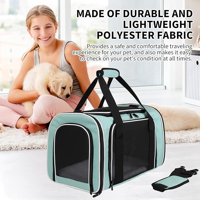 Carriers Soft-Sided Large Pet Carrier for Cats Dogs Small Animals Up to 25Lbs,Top Load Carrier,Ventilated Design,Portable Cat Carrier Airline Approved(X-Large,Green)