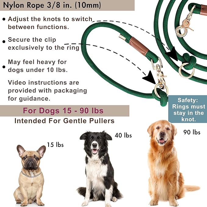 Hands Free Dog Leash, Waist Leash for Dog Walking, Running, Crossbody, Multifunctional, 2 Dogs, Dual Handle, Traditional Lead, Adjustable Lead 4.3ft - 7.5ft, 3/8" (10mm) Diameter.