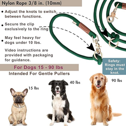 Hands Free Dog Leash, Waist Leash for Dog Walking, Running, Crossbody, Multifunctional, 2 Dogs, Dual Handle, Traditional Lead, Adjustable Lead 4.3ft - 7.5ft, 3/8" (10mm) Diameter.