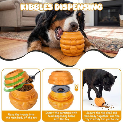 1 Pack Large Dog Toys for Aggressive Chewers, Dog Treat Dispensing Toy to Keep Them Busy, 2-in-1 Fillable Holder with 2 Cups and Food-Dispensing Lids for Large Medium (Yellow)
