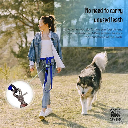 The Buddy System Hands Free Dog Leash, Adjustable Leash for Running, Jogging, Training and Service Dogs, Great for Small, Medium and Large Dogs, Made in USA (Royal Blue, X-Large Belt (33"- 60" Waist))