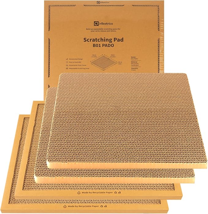 Cat Scratching Pad Board, Refillable and Combinable Corrugated Cat Scratchers for Indoor Cats, Double-Sided and Recyclable Cardboard (2Refill+2Pack)