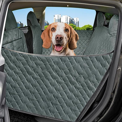 Dog Car Seat Cover for Back Seat (Waterproof, Scratch & Slip Resistant) ‑ Heavy Duty Dog Hammock with Mesh Window, Seat Belt Access & Pet Safety Anchor, Fits Cars/SUV/Truck (Model 3/Y, Gray)