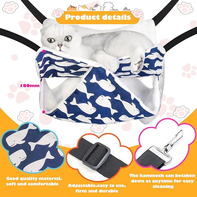 Cat Hammock for Cage Hanging Cat Bed with Adjustable Strap and Metal Hooks, for Winter and Summer Use - Small Animals Soft Sleeping Hammock Accessory