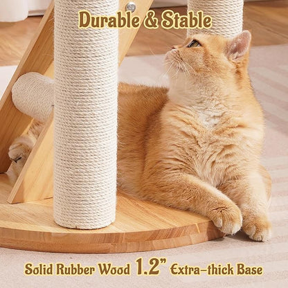 Modern Cat Tree Tower with Scratching Post, 61.5in Tall Cat Tree for Indoor Cats, Multi-Level Solid Wood Cat Furniture with Ladder, Cozy Cat Beds, Cat Condo, Capsule Nest, Dangling Toy, Natural