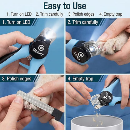 gonicc LED Pet Nail Clippers for Dogs & Cats, Light-Up Dog Nail Trimmer with Safety Lock & Built‑in File, Professional Stainless Steel Nail Clippers for Medium & Large Pets