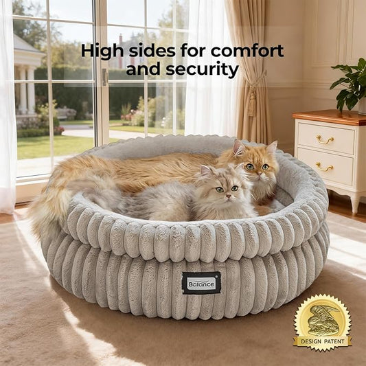 BALANCE Cat Bed Kitten Bed, Washable Round Cat Beds for Indoor Cats,Super Soft Plush Faux Fur Pet Bed for Puppy and Kitten with Anti-Slip Bottom