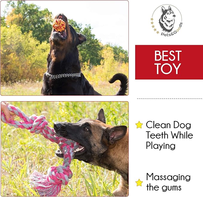 Pets&Goods Rope Chew Toys – 3-Pack Heavy-Duty Cotton Tug & Fetch Set for Large Dogs – Durable, Washable Rope Toys for Chewing & Dental Health