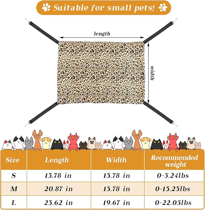 Jetec 2 Pack Cat Hammock for Cage, Catio Accessories Reversible Soft Cats Bed with Adjustable Straps and Hooks Double-Sided Linen and Fleece Hanging Hammock for Cats, Kitten(Leopard and Dot,L)