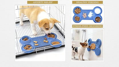 Pet Feeding Dishes,Slow Feeder Lick Mat for Dogs,Cat Licking Mat with Strong Suction Cups - 6-in-1 Interactive Snuffle Mat for Fast Eaters,Anxiety Relief,Grooming & Bath Time (Dark Blue)