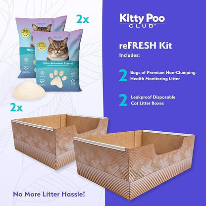 Kitty Poo Club Health Indicating Cat Litter 2-Bag Non-Clumping Lightweight with Disposable 2-Pack Cat Litter Box | Super Absorbent Odor Control — Perfect for Daily Use