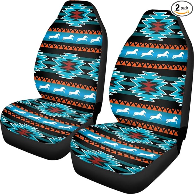 Aztec Southest Stripe Car Seat Covers for Women Men, Turquoise Front Bucket Covers Bottom Seat Cushion Covers, Anti-Slip Seat Protector for SUV Truck Vans Sedans