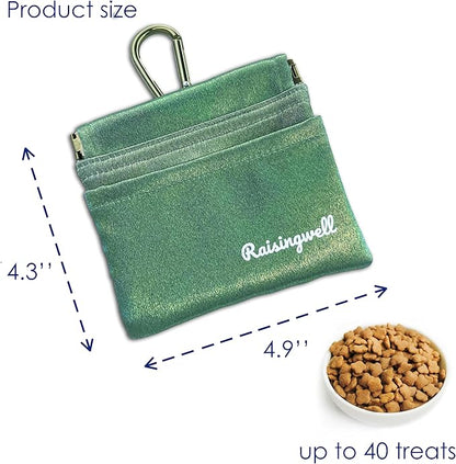 Raisingwell Dog Treat Pouch, Pocket Sized Pet Training Pouch, Hand Free Bronze Dog Walking Bag with Carabiner, Self-Closing Pet Feed Snack Reward, for Puppy Travel or Outdoor Use, NanoPTC