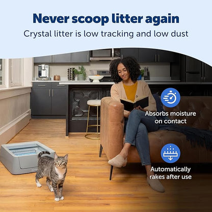 PetSafe ScoopFree Crystal Smart Automatic Litter Box - Uncovered Motion-Sensing Cat Box with Integrated Health Counter & App - Includes 1 Disposable Crystal Litter Tray