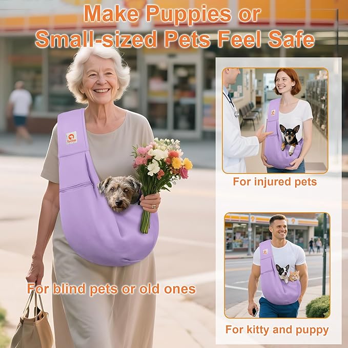 Tomkas Small Dog Sling Carrier - Zipper Pocket & Adjustable Strap - for 3-10 lbs Pets(Light Purple)