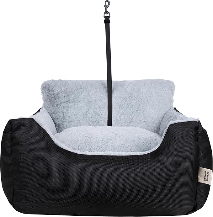 Best Pet Supplies Elevated Dog Car Seat for Small Dogs, Booster Seat with Safety Tether & Storage, Washable Travel Pet Seat for Front or Back Seat, Up to 25 lbs - Black - 21 x 20 x 14