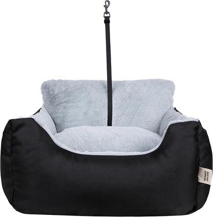 Best Pet Supplies Elevated Dog Car Seat for Small Dogs, Booster Seat with Safety Tether & Storage, Washable Travel Pet Seat for Front or Back Seat, Up to 25 lbs - Black - 21 x 20 x 14