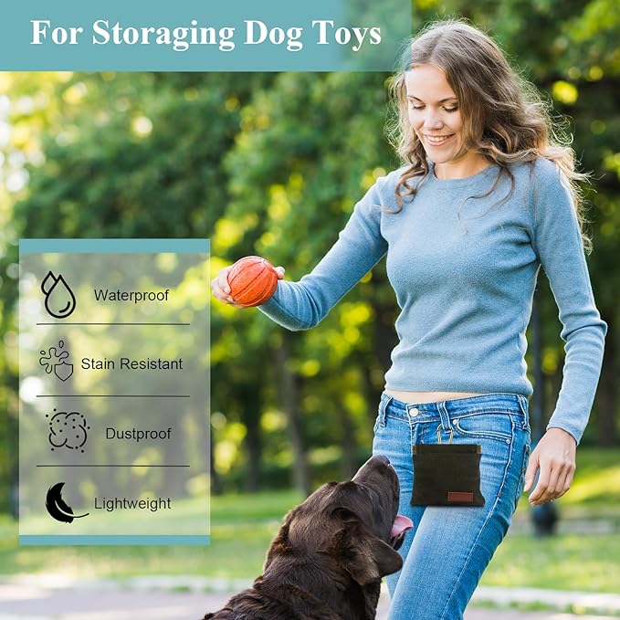 2Pcs Dog Treat Pouches for Pet Training, Hand Free Puppy Dogs Treat Bag with Carabiner, Portable Auto Closing Pet Dog Walking Bag for Travel or Outdoor Use, Pets Feed Snack Reward Pocket- Green, Black
