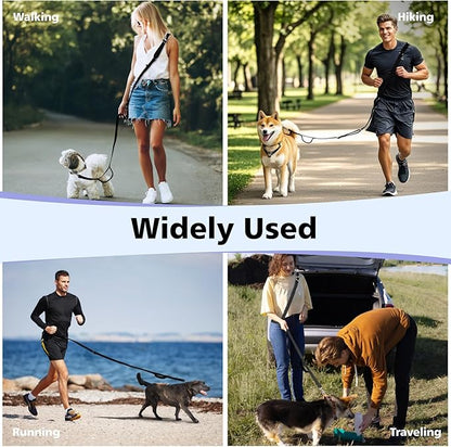 Hands Free Dog Leash, 8.5ft Adjustable Hands Free Leash for Medium Dogs, Versatile Handheld Crossbody Waist Lead with 3 Rings, Easy Adjust for Running Jogging Walking, Sponge Handle, Black