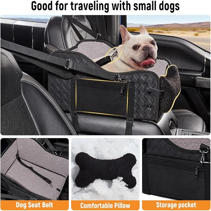 TKYZ Center Console Dog Car Seat,Pet Puppy Middle Console Dog Car Seat for Small Dogs (Full-Size Truck Black)
