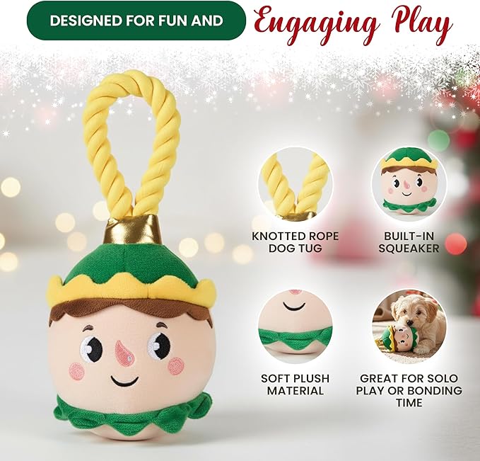 Bow Wow Pet Elf Ornament Rope Plush Dog Chew Toy