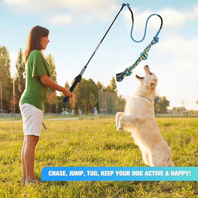 BINGPET Flirt Pole for Dogs,Interactive Dog Toys for Large Medium Small Dogs Chase and Tug of War,Durable Dog Teaser Wand Flirt Pole with Lure Chew Rope Toys for Outdoor Exercise & Training