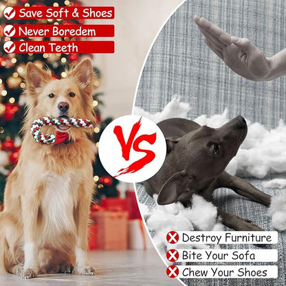 Liliful 24 Pieces Christmas Dog Rope Toys Candy Chew for Puppy Small Medium Large Chewing Teething Clean and Training