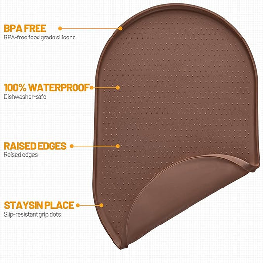 Hubulk 100% Waterproof Silicone Pet Feeding Mat with Raised Edge for Food and Water, Dog Bowl Mats, Cat Bowls Placemat with High Lip Protects Floor for Cats and Dogs (Brown, 24" L x 16" W)