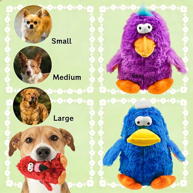 Squeaky Dog Toys Durable Stuffed Bird Dog Toys with Unique Squeak Sounds to Keep Dogs Busy, Cute & Funny Interactive Puppy Chew Toys for Small, Medium and Large Dogs(Red Parrot)