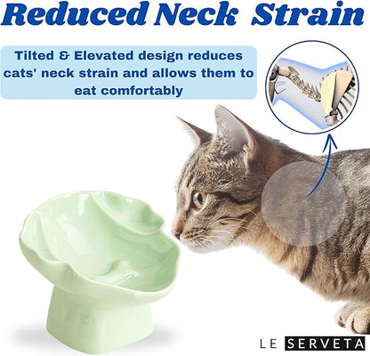Ceramic Raised Pet Slow Feeder Bowl, Elevated Cat and Dog Slow Feeder, Decorative Standing Doggy Design, Anti-Slip Base, Anti-Vomiting (Green)