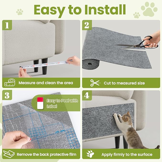 Cat Scratch Couch Furniture Protector, 78.7" x 15.8" Cat Scratcher Pad Deterrent from Cats Claws Scratching, DIY Sisal Carpet Cat Proof Couch Cover Replacement for Indoor Sofa, Wall, Door, Light Grey