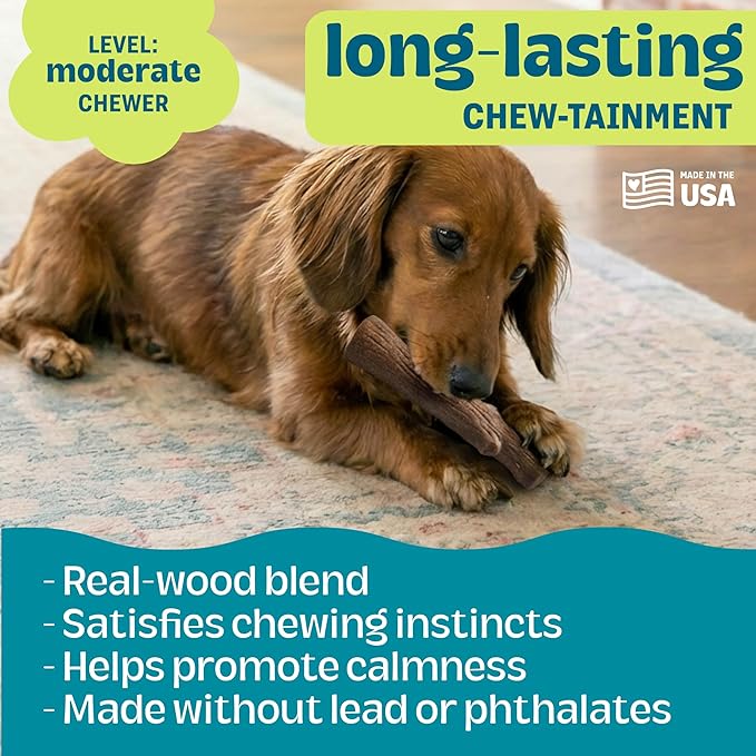 Pupstages Dogwood Dog Chew Toy – Real-Wood Blend, Natural Flavor & Texture, Moderate Chewers, Small, 5.4"