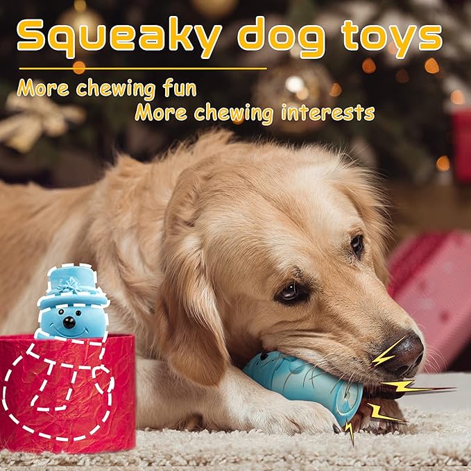 AstraVox Christmas Chew Toys, Indestructible Squeaky Dog Toys for Aggressive Chewers, Tough Dog Chew Toys for Large Medium Dogs Breed with Non-Toxic Natural Rubber (Snowman)